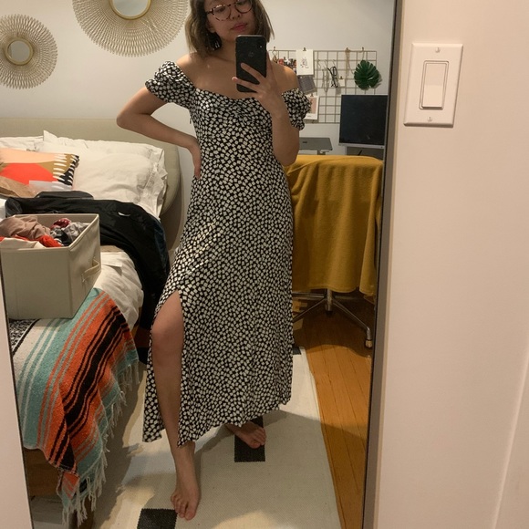 Flowy Puff Sleeve Midi Dress 
